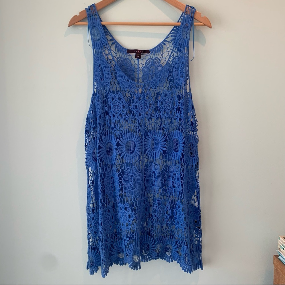 NWT Provence Blue Daisy Crochet Delicate Cotton Swim Cover Up XL